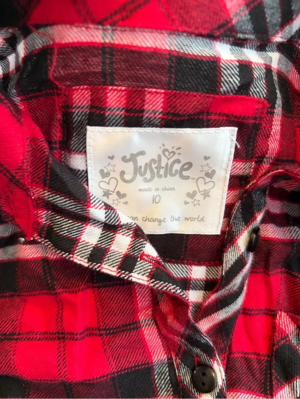 Justice Red and Black Plaid Long Sleeve Button-Up  Sizes 10 NWT